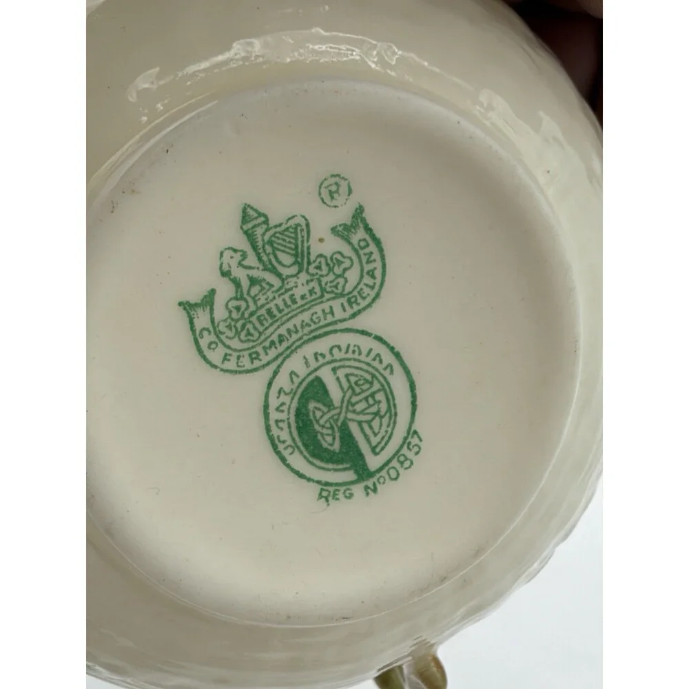 Belleek Irish Porcelain Shamrock Teacup & Saucer 5th Green Mark 1955–1965